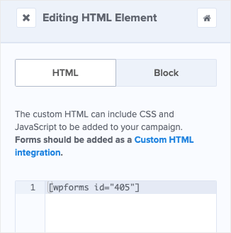 wpforms shortcode in the optinmonster block