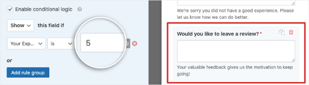 add conditional logic rules to leave a review