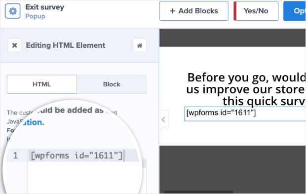 add shortcode for exit survey