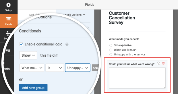 conditional logic for unhappy customer cancellation