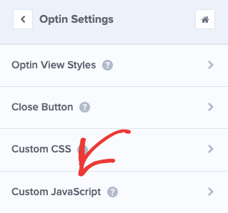 custom javascript in optinmonster editing menu