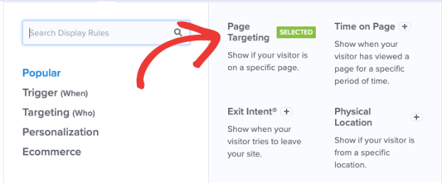 Page targeting display rules