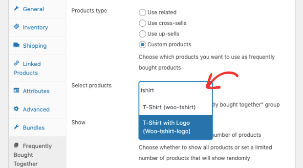 select products for frequently bought together