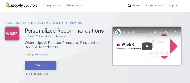 Wiser - AI based Personalized Recommendations for Shopify