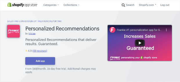 shopify personalized recommendations app frankie