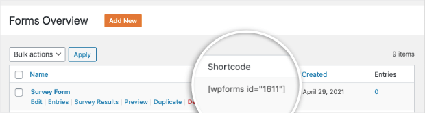 shortcode in wpforms