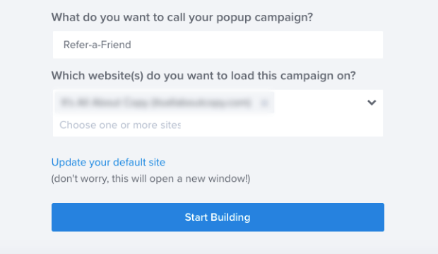 start building refer a friend form popup