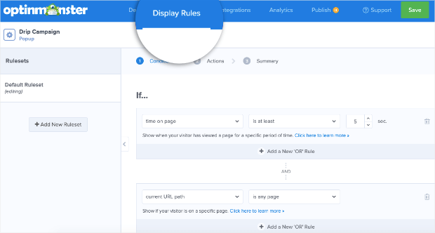 display rules in the optinmonster editor