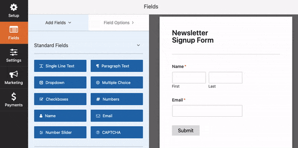 drag and drop wpforms builder