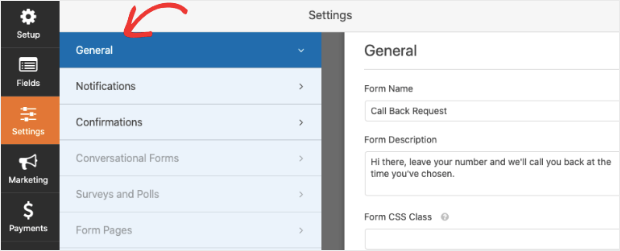 general settings in wpforms