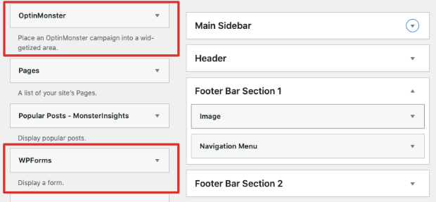 optinmonster and wpforms widgets