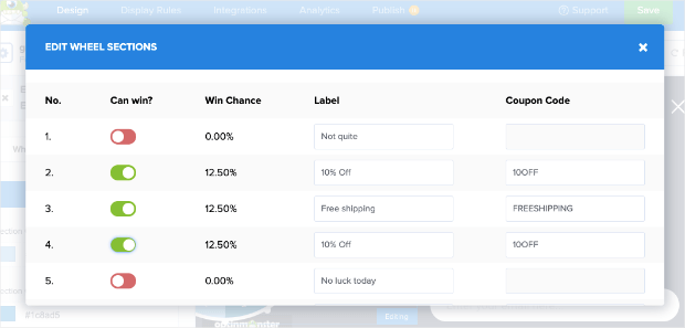 optinmonster spin to win settings