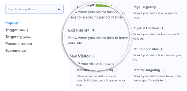 select exit intent in optinmonster