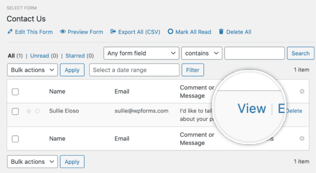 view single entries in wpforms