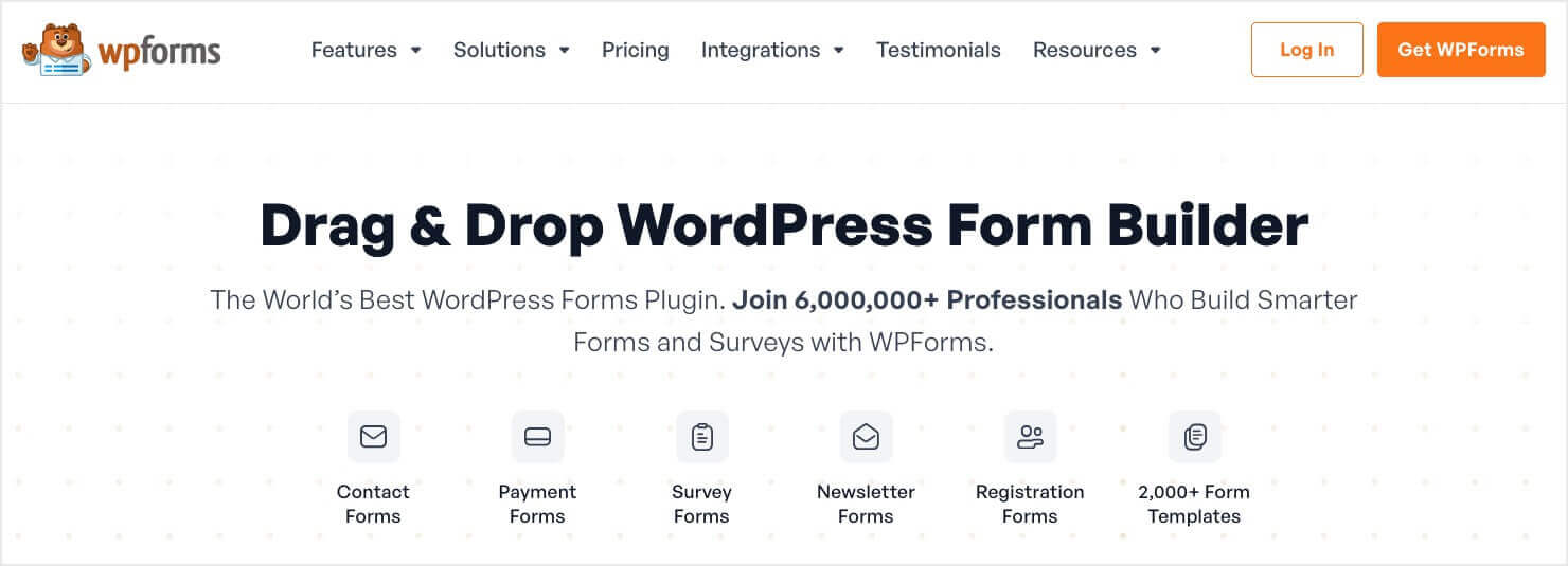 WPForms homepage: "Drag & Drop WordPress Form Builder"