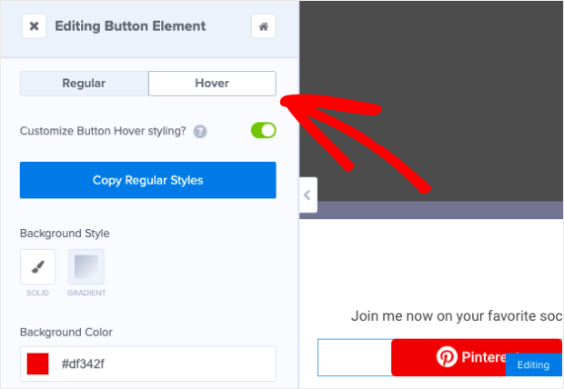 hover option for button