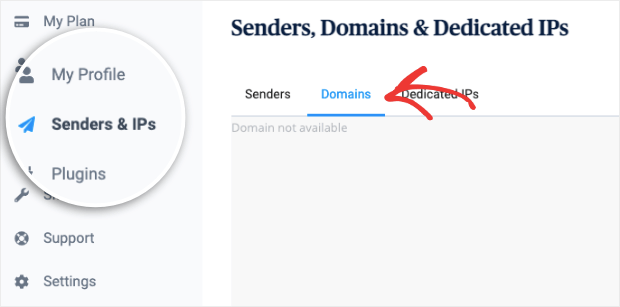 sender and ip tab to set up domain in sendinblue