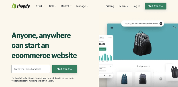 shopify homepage