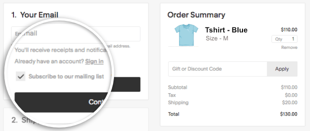 subscribe to marketing emails on checkout
