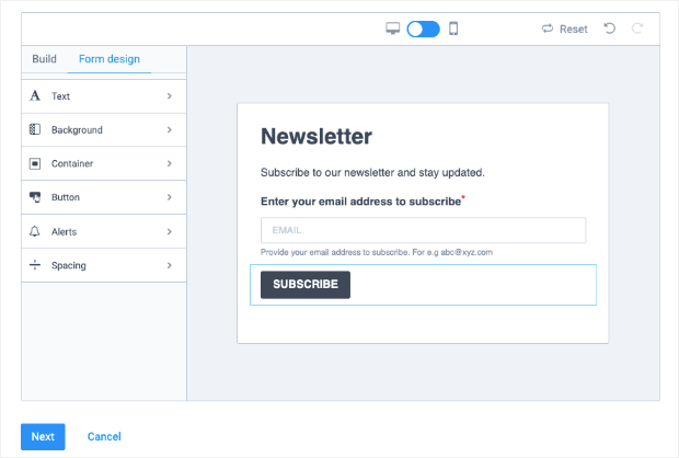subscription form builder in sendinblue