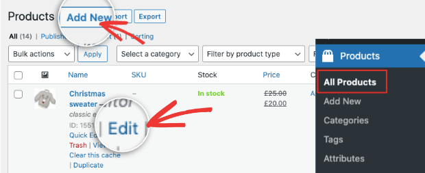 add new or edit product in woocommerce