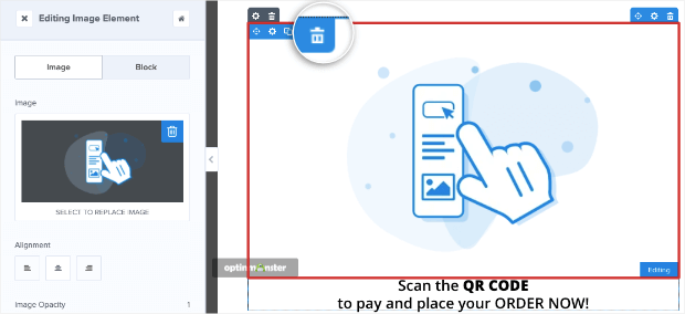 delete image in om canvas