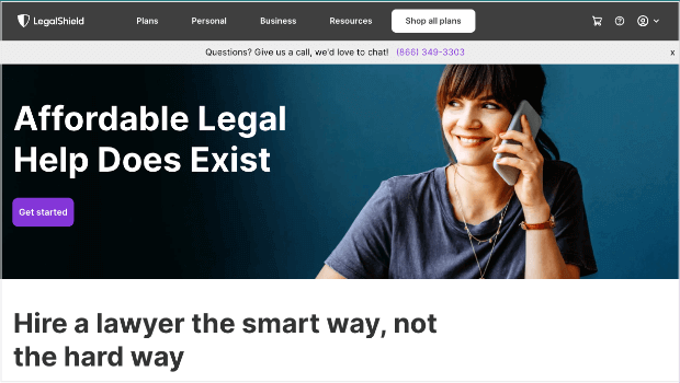 Screenshot of LegalShield's homepage with value proposition