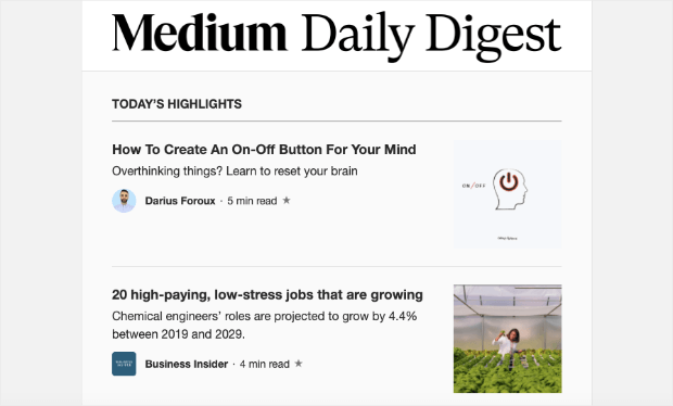 medium daily digest promotional email