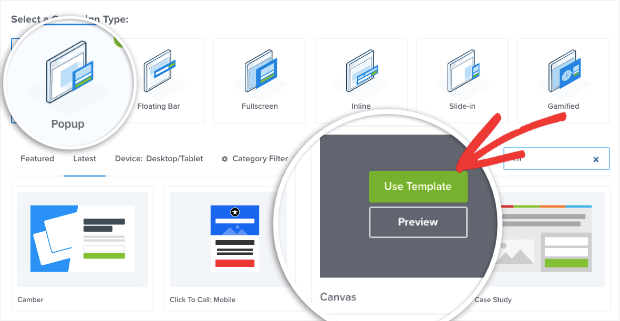 popup and canvas template