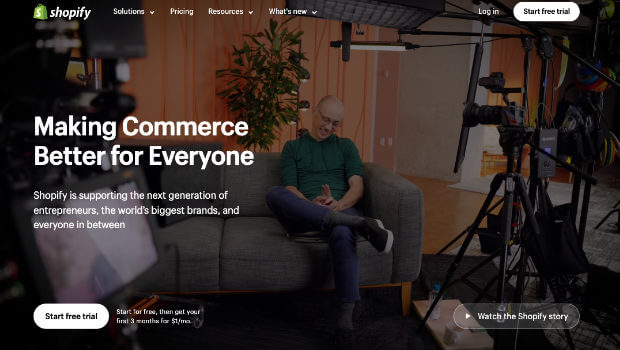 Screenshot of Shopify's homepage in 2023.