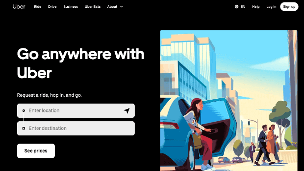Screenshot of value proposition on Uber's homepage