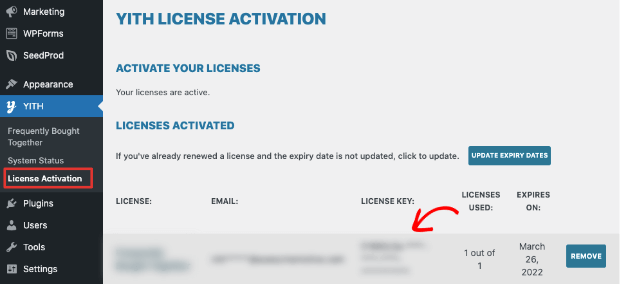 yith license activation