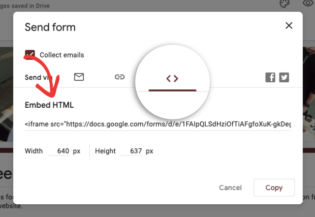 copy the google rsvp embed code