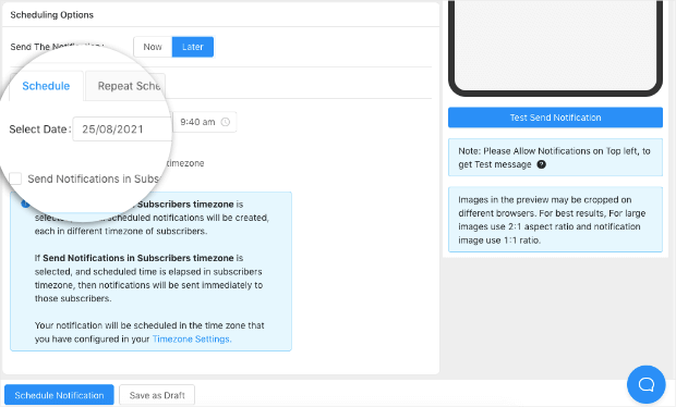 schedule push notification with pushengage