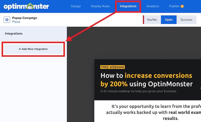 Add new Email Service Provider integration in OptinMonster.