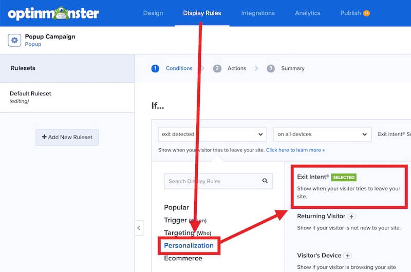 Add exit intent as the rule to the ruleset