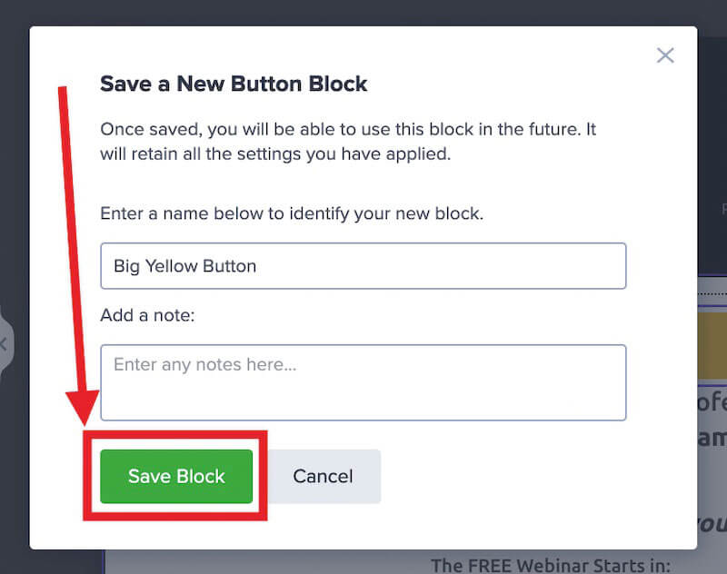 Name and describe your saved block.