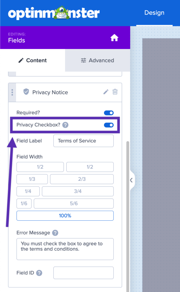 Enable the checkbox option for the Privacy Notice.