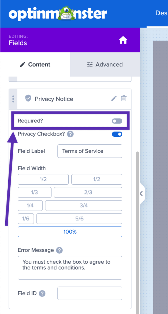 Make the Privacy Notice checkbox required or not required.