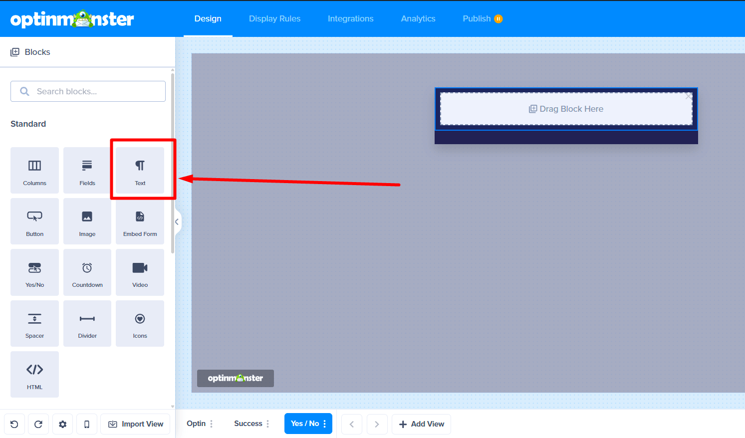A text block being added to the campaign layout.