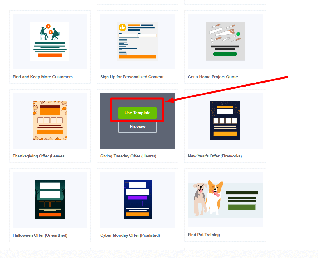 Browse and selecting a campaign template.