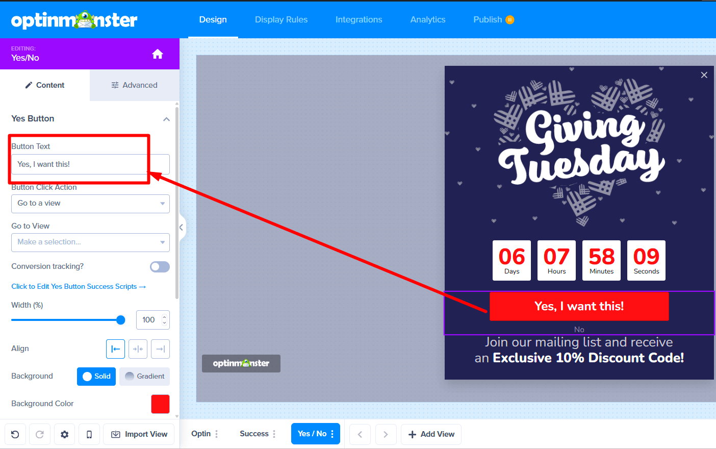 Changing the text of the 'Yes' button in the sidebar settings.