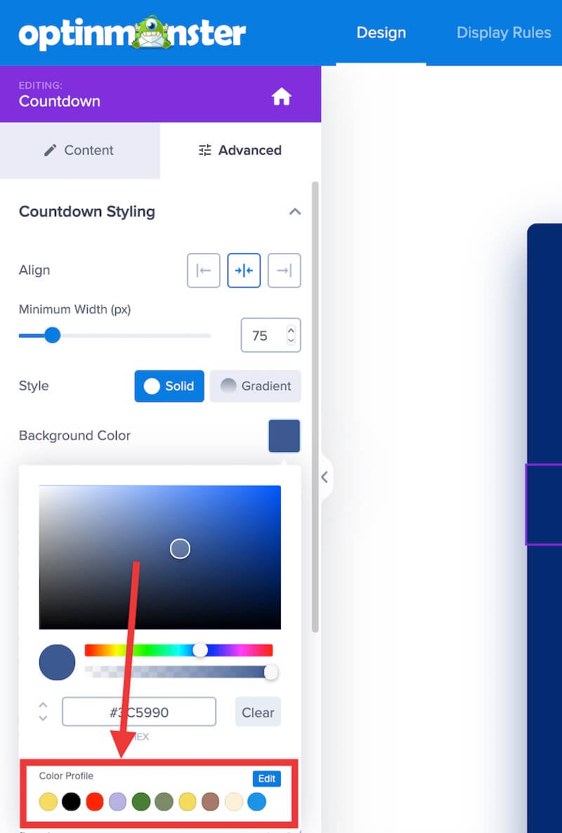Color profile swatches in the color picker.