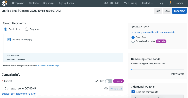 constant contact configuration details