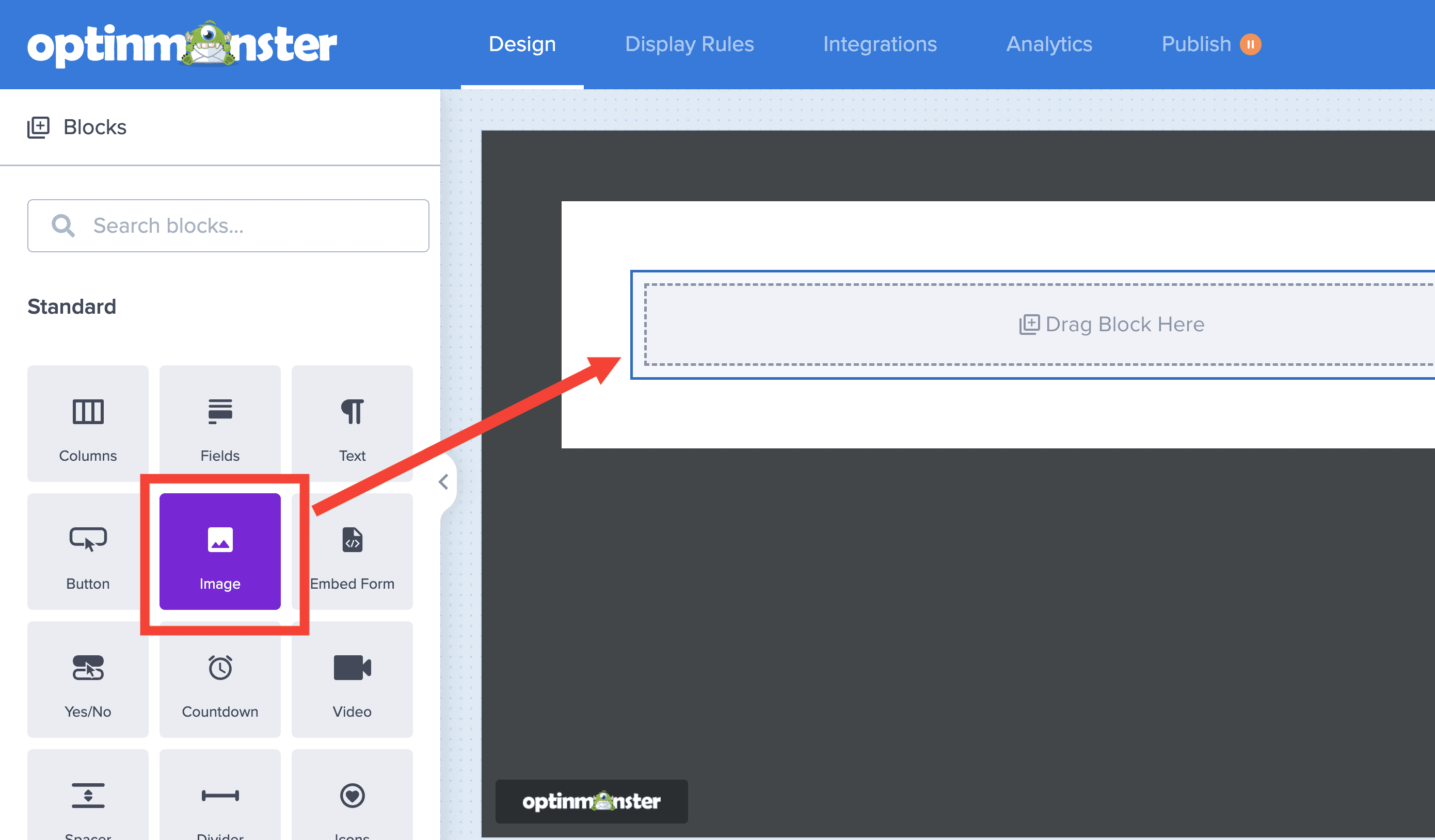 drag image block to empty canvas