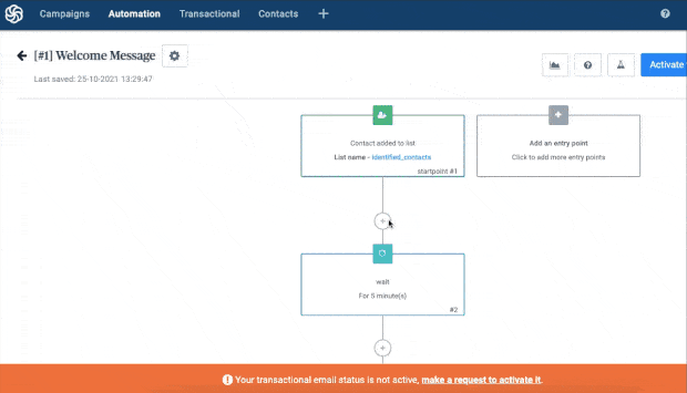create a workflow with sendinblue