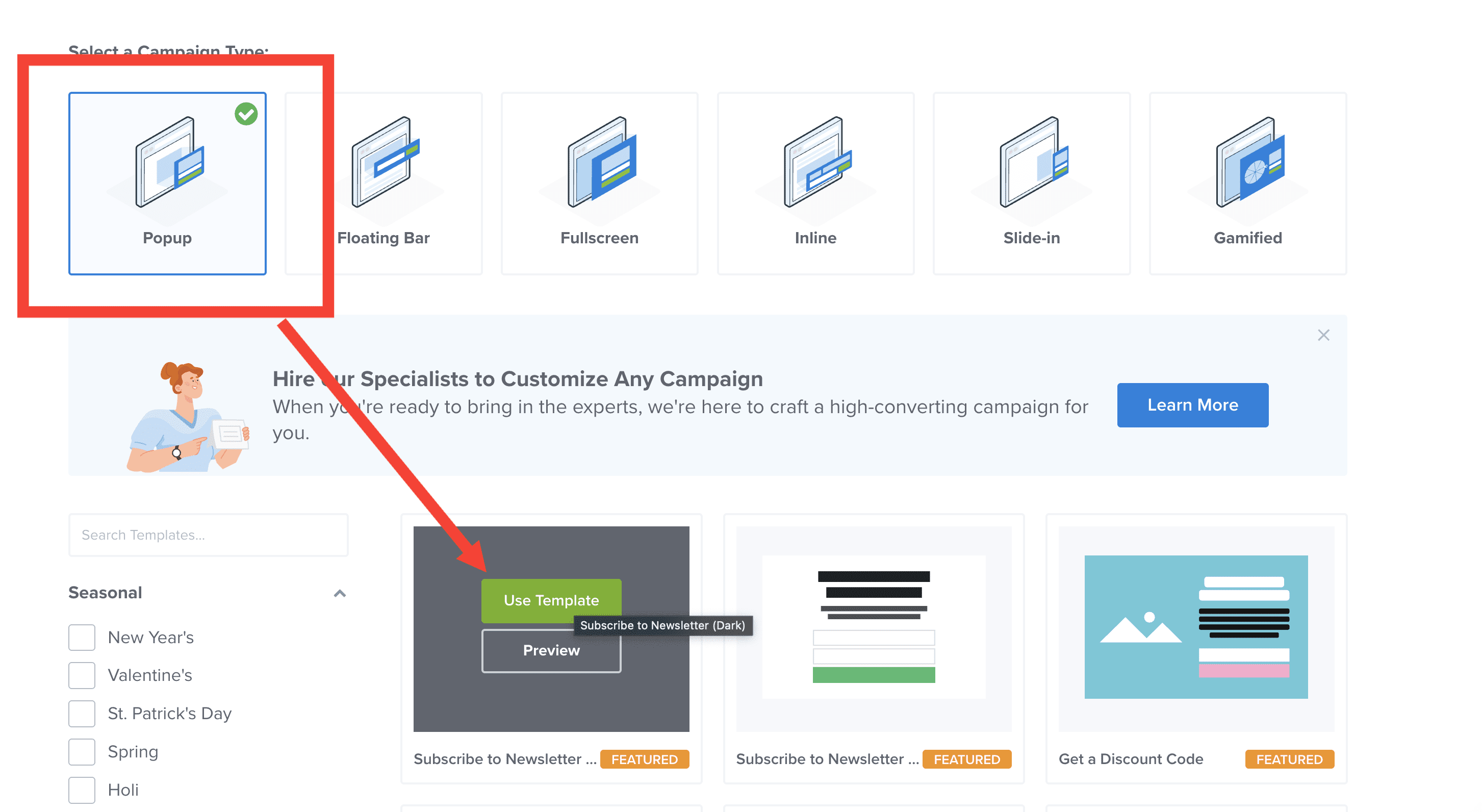 select a preferred template of your choice