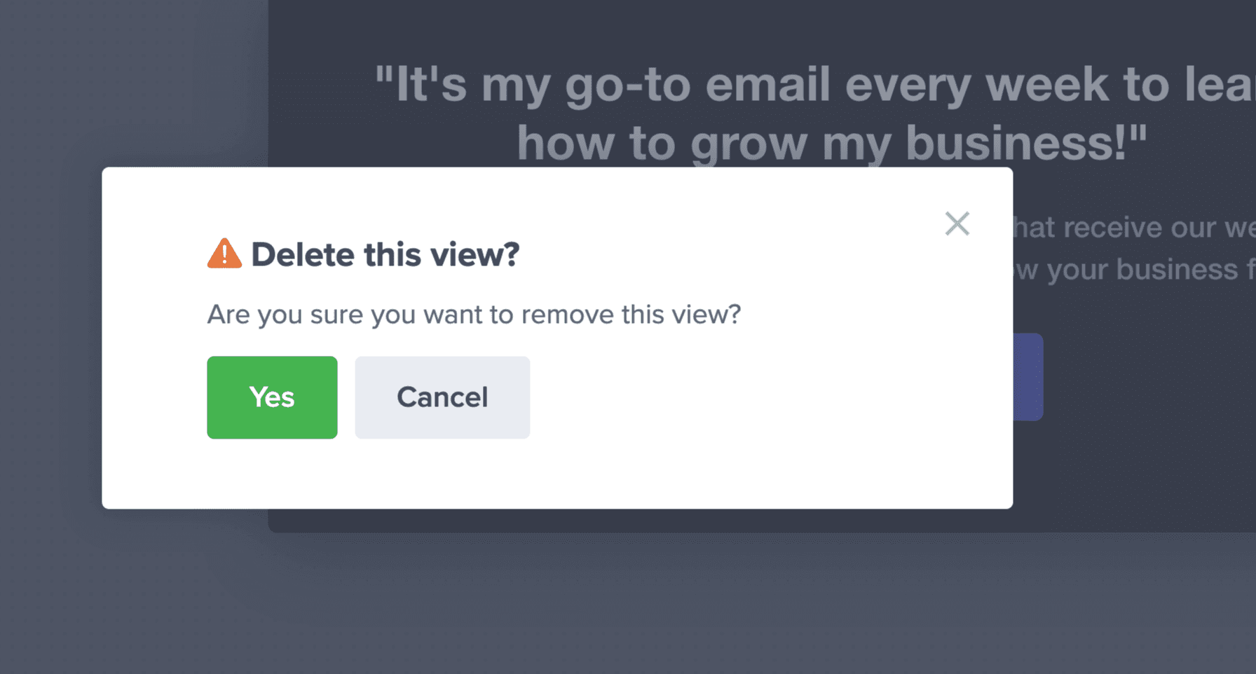 select yes in delete this view confirmation - OptinMonster