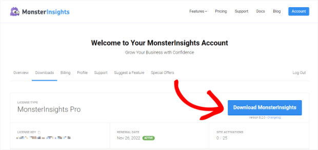 download monsterinsights button