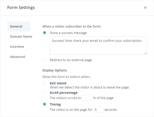 convertkit form display settings